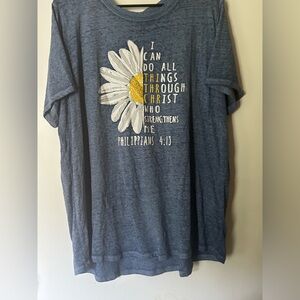 Blue Graphic T-Shirt with Daisy Design